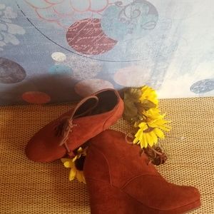 Report rust color suede wedge shoes